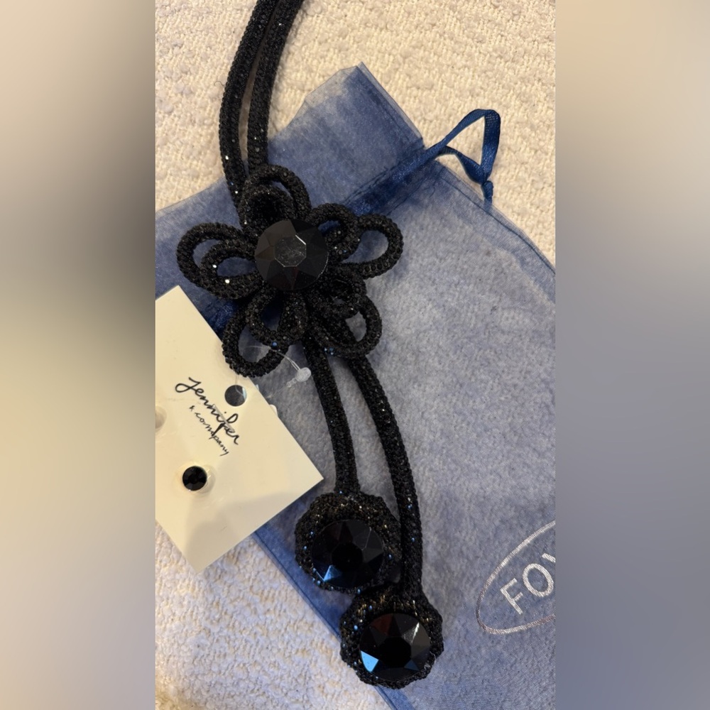 NWT Black Rhinstone Necklace with Earrings